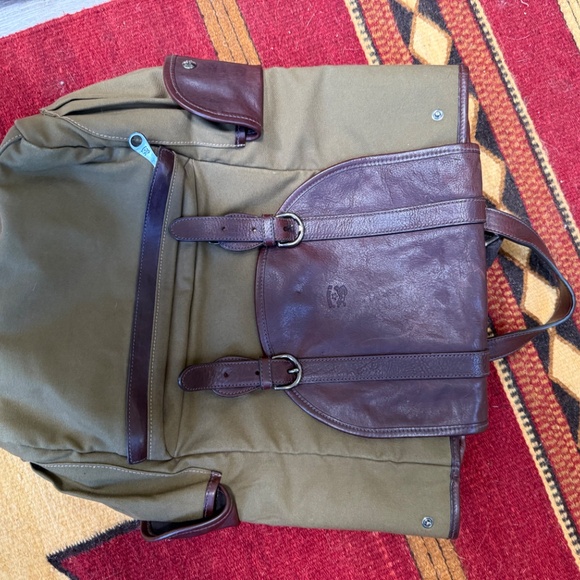 IL Bisonte Brown Leather and Olive Canvas Men's Backpack - Picture 2 of 10